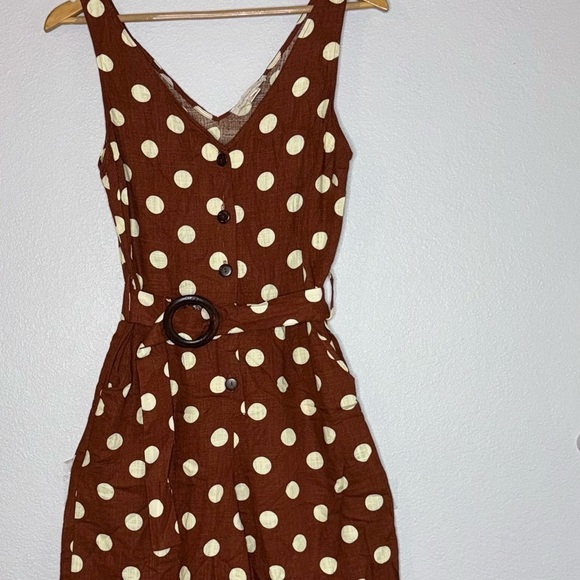 Monteau Rust and Cream Polka Dot Jumpsuit M, Button, Belted, crop - Picture 14 of 14